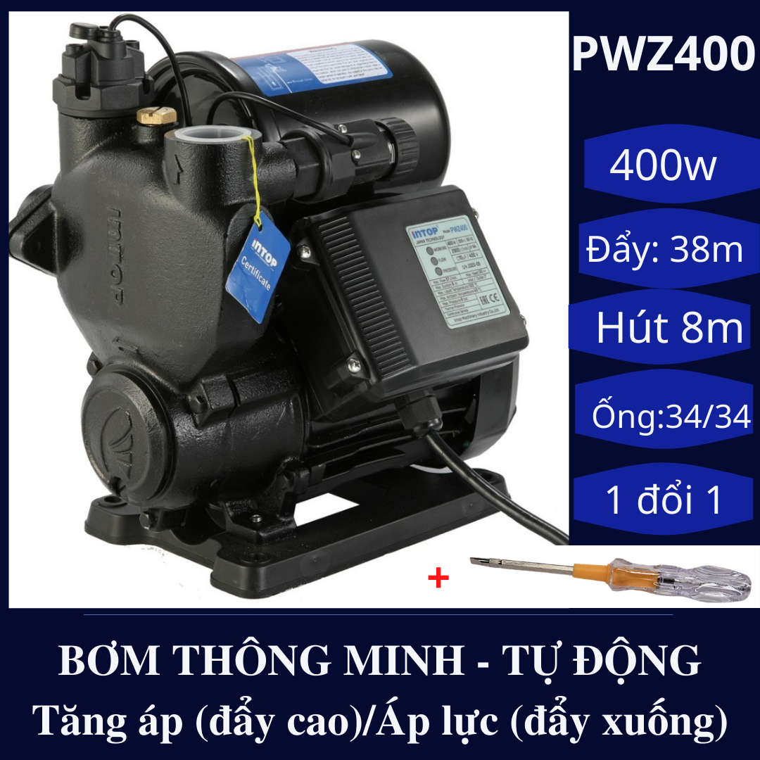 [FreeshipMAX] [1 ĐỔI 1 - 3 THÁNG] Máy bơm nước thông minh dùng Đẩy cao - Tăng áp lực đẩy xuống PWZ400 - bơm, ngắt tự động chống kẹt, cạn dùng được nước nóng đến 100 độ
