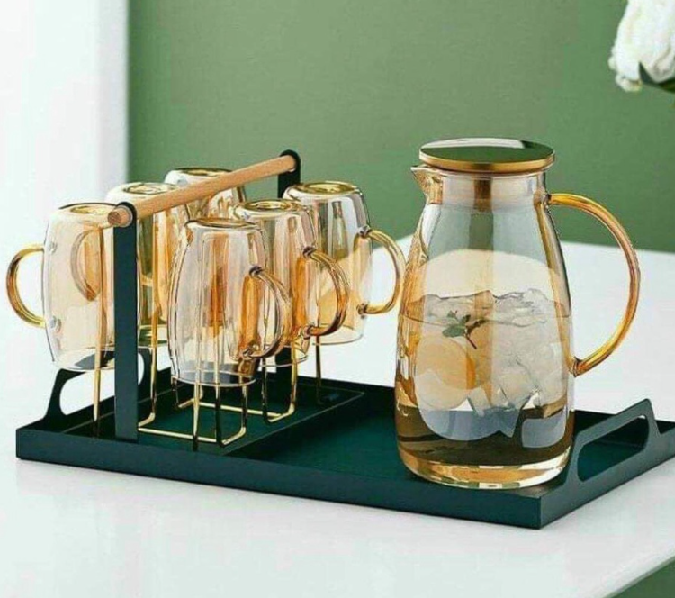 Bộ bình nước + 6 cốc thuỷ tinh đổi màu chịu nhiệt 1,8L cao cấp mẫu mới 2021