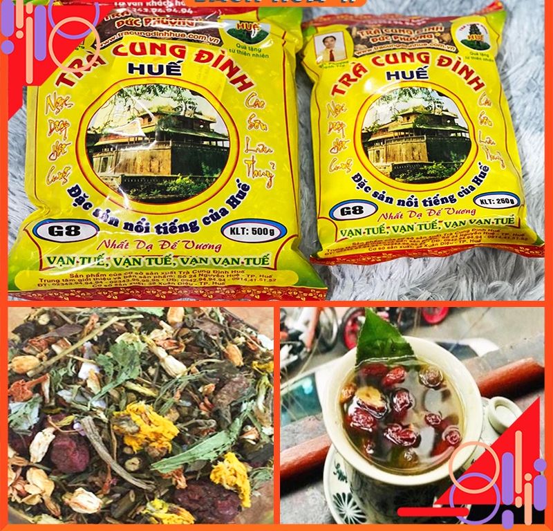 3 gói Trà Cung Đình Huế Đức Phượng G8 ( 3 gói x 500g chính hãng ĐẶC SẢN HUẾ , loại đặc biệt )