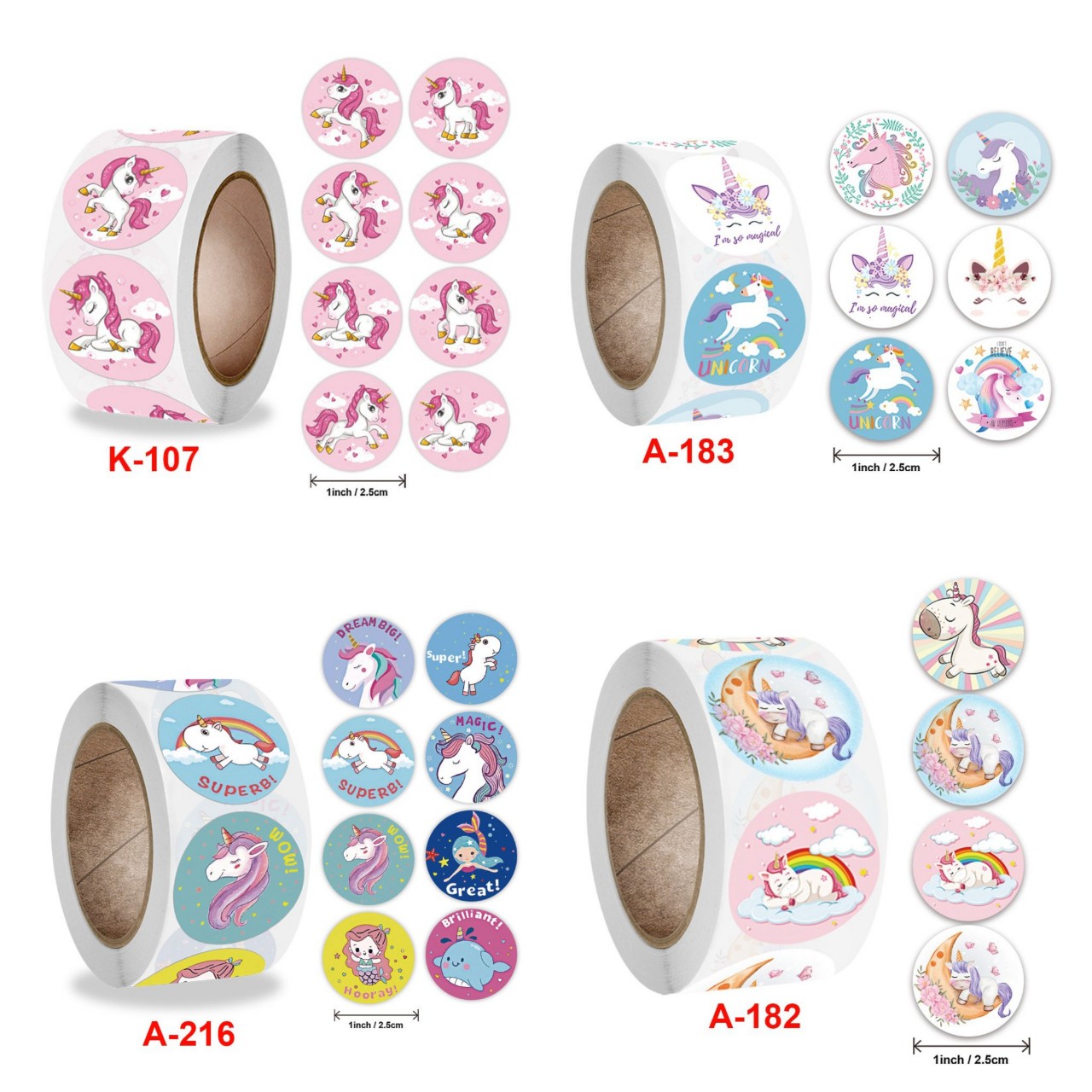 Cuộn 500 tem Sticker Hình Kỳ Lân Dễ Thương - 2.5cm