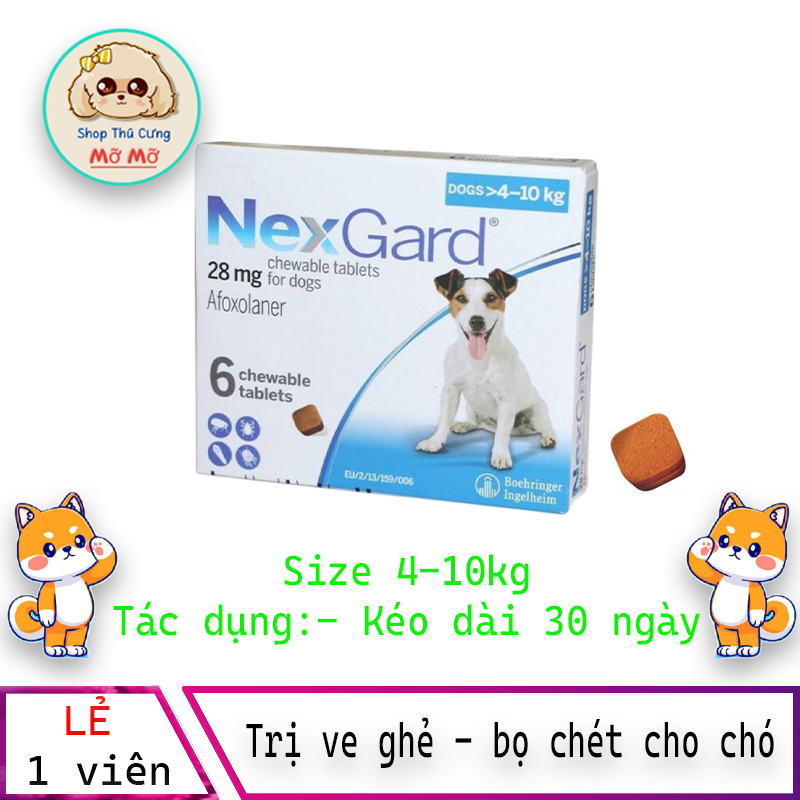 NEXGARD viên nhai ve ghẻ bọ chét cho chó - Lẻ 1 viên size 4-10kg. no box
