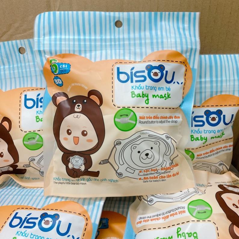 6 cái khẩu trang gấu cho bé Bisou [0 tháng đến 3 tuổi]