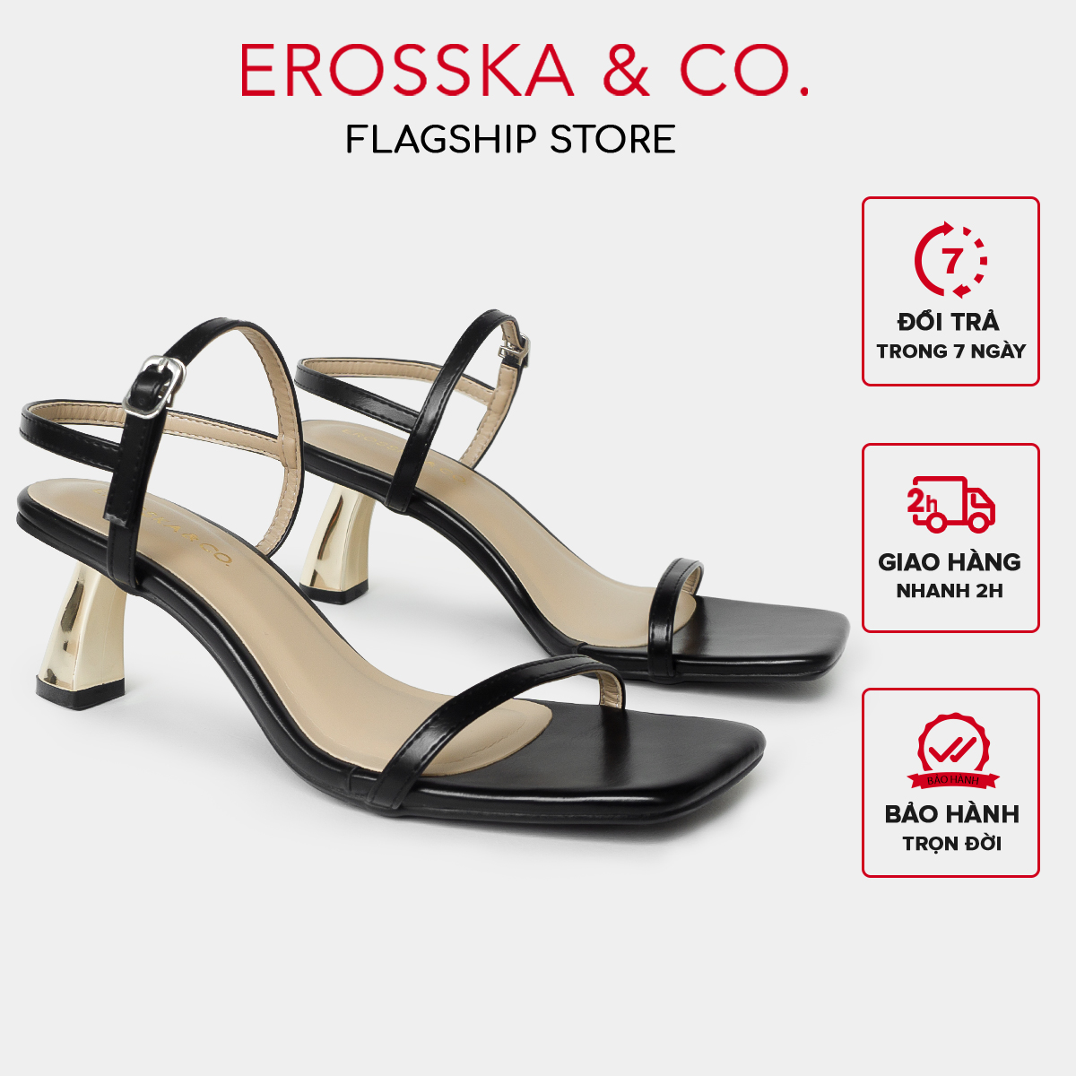Erosska - Giày sandal cao gót nhọn kiểu dáng Hàn Quốc cao 5cm màu đen _ EB046