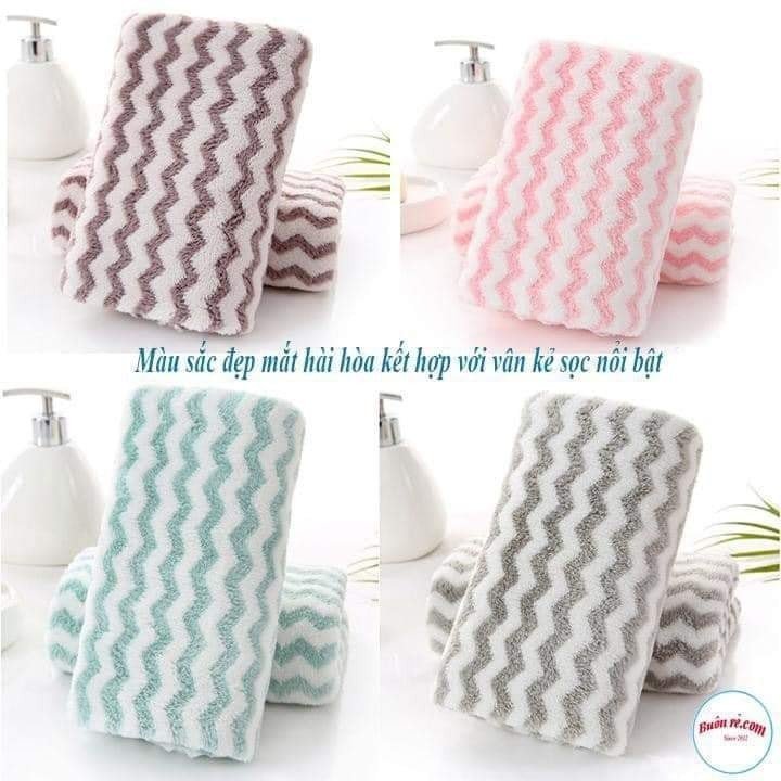 Set 5 Khăn Mặt Lông Cừu Xuất Hàn Vân Kẻ Sọc