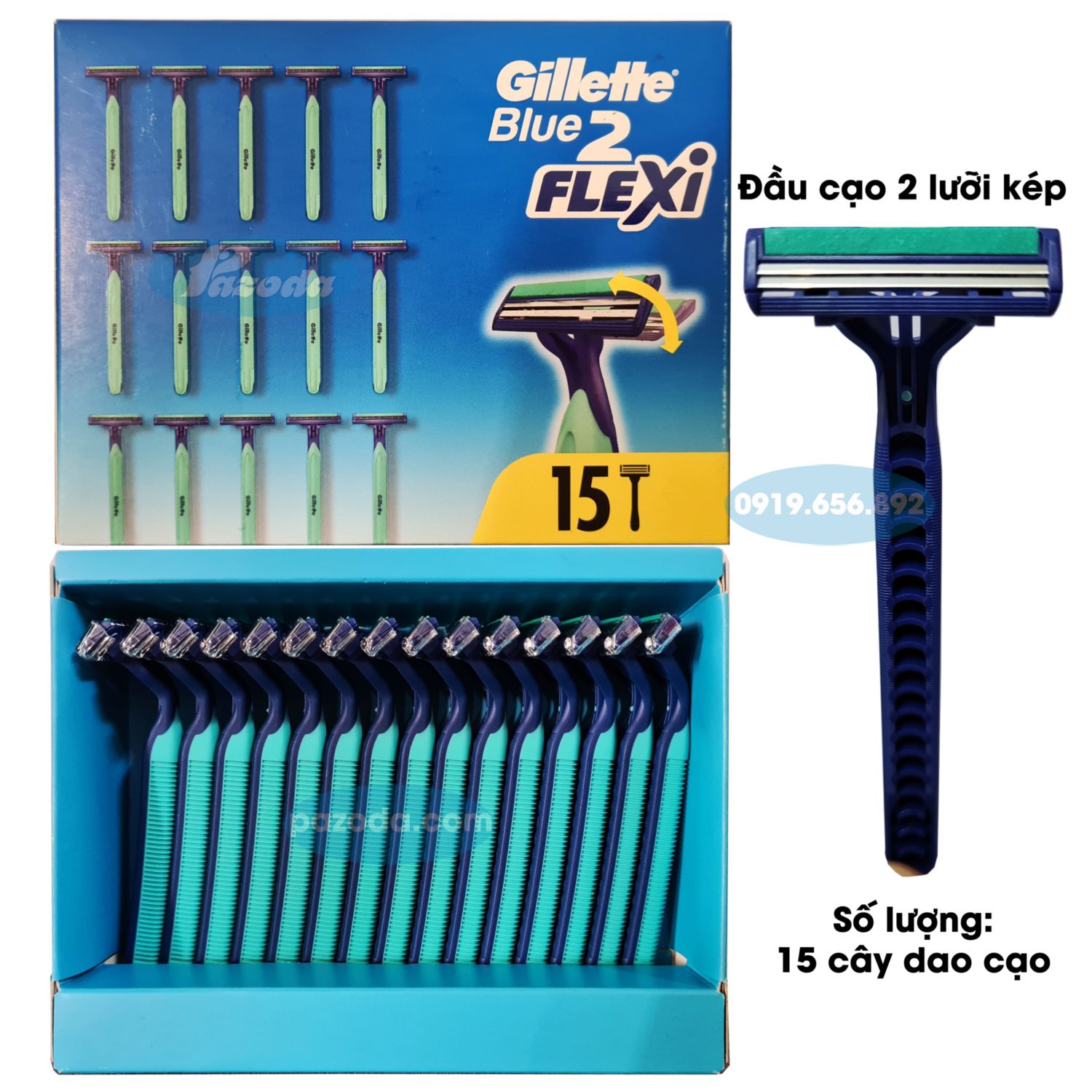 Dao cạo râu 2 lưỡi Gillette Blue 2 Flexi (dao cạo du lịch 2 lưỡi kép)