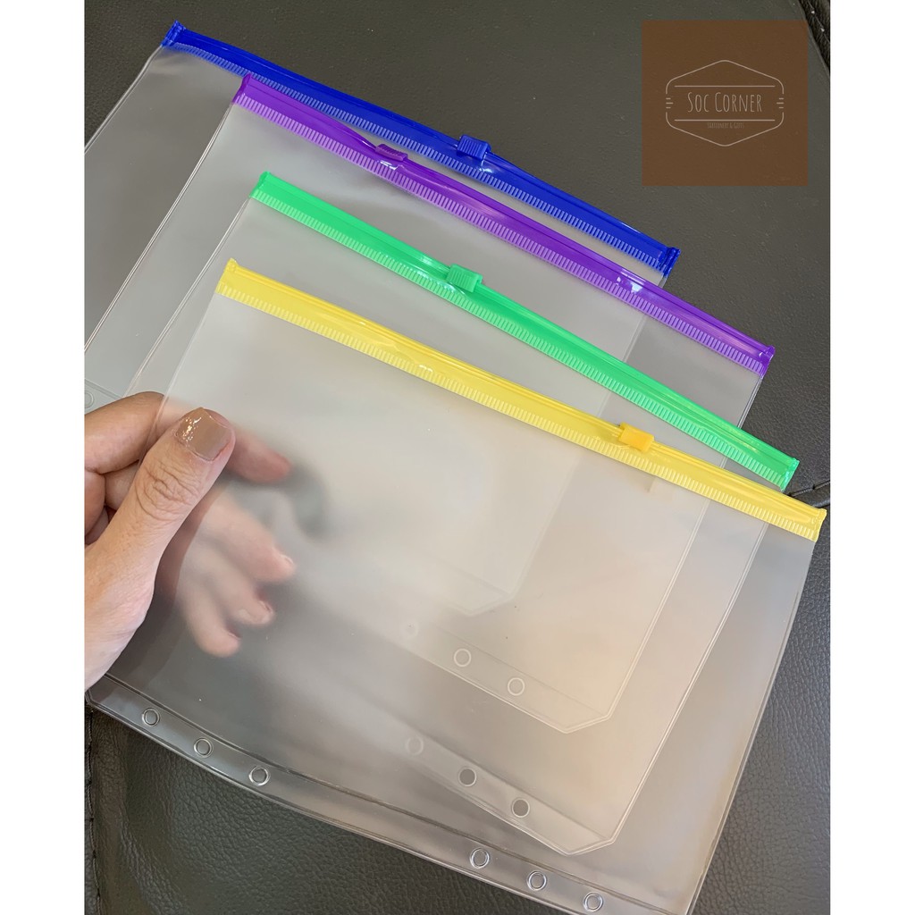 Túi zip 6 lỗ màu gắn sổ còng A5/A6