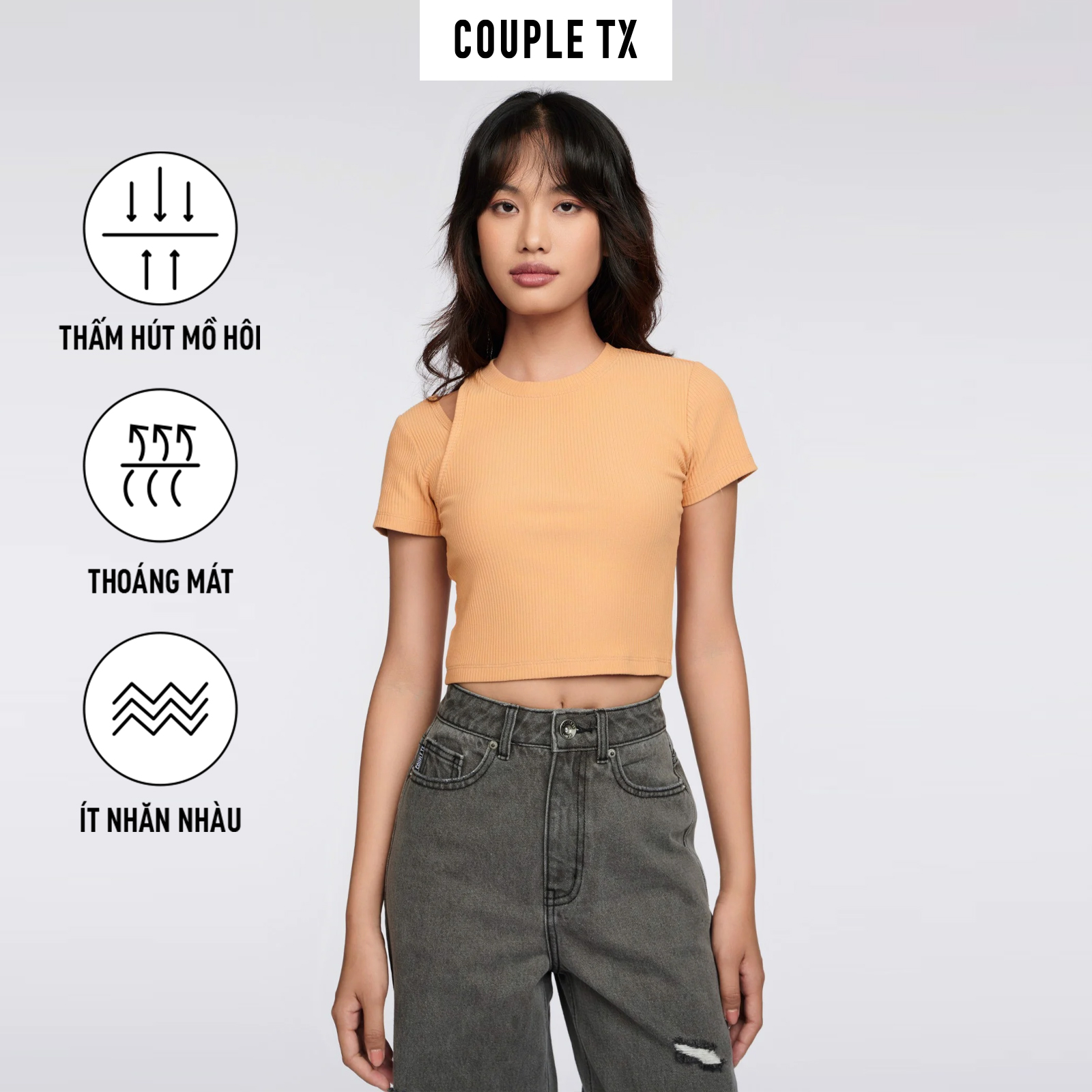 Couple tx - áo thun nữ gân croptop cutout vai wts 2227