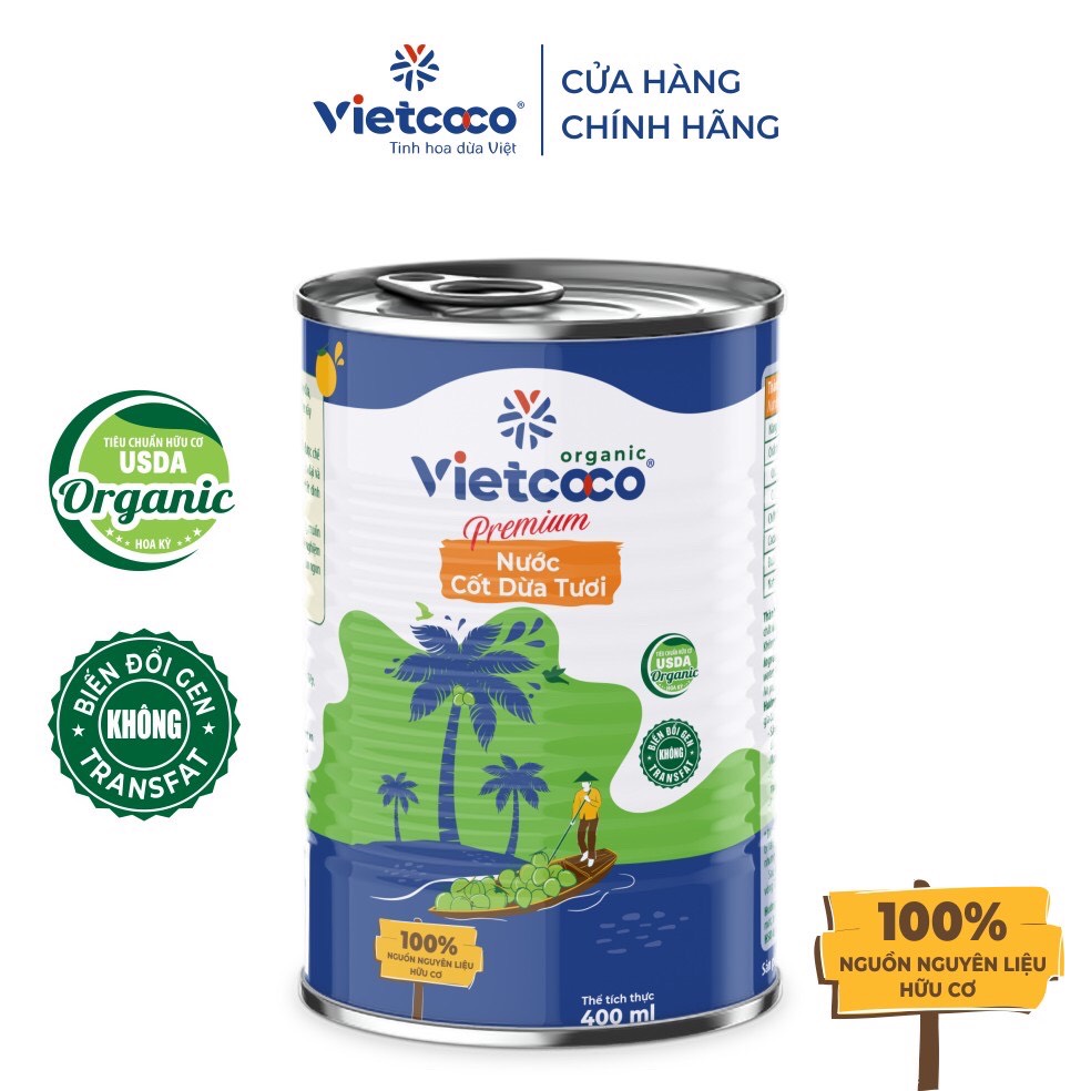 COMBO 4 LON Nước cốt dừa tươi ORGANIC Vietcoco - Lon 400ml