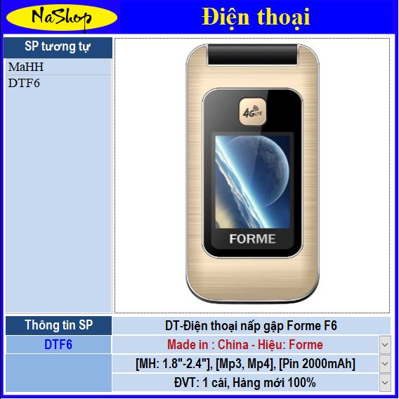NaShop - Điện thoại Forme nấp gập F6, DTH
