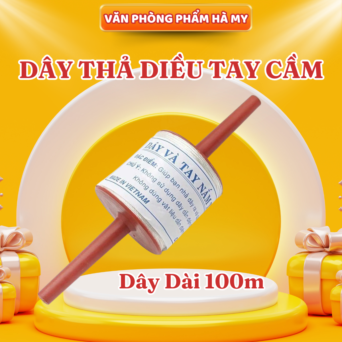 Cuộn dây dù thả diều sẵn tay cầm xoay, dây diều thả