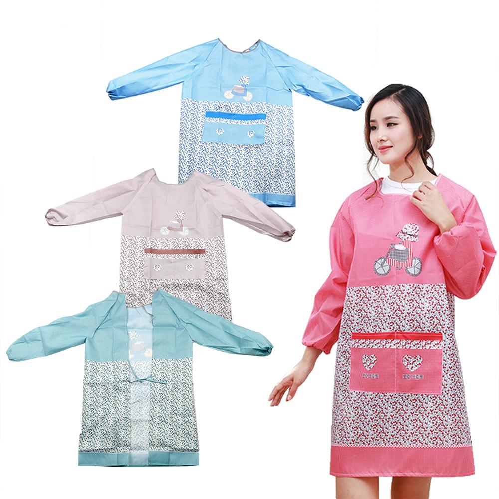 Anti-fouling Dress Little Flowers Long Sleeve Apron Waterproof Anti-oil Household Cleaning Tool Kitchen Accessories