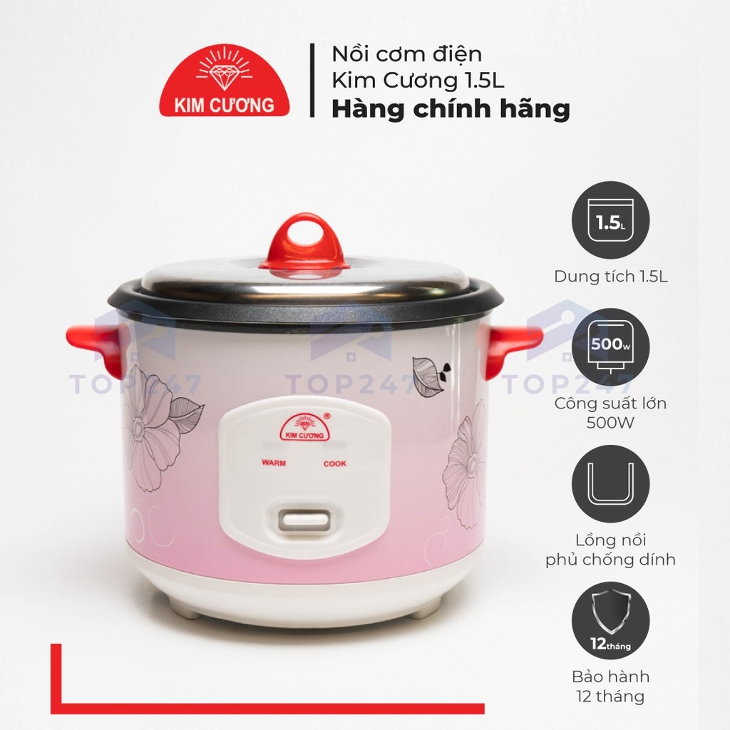 Nồi cơm điện kim cương 1.5l - 1.8l nắp rời, dành cho 3-4 người ăn