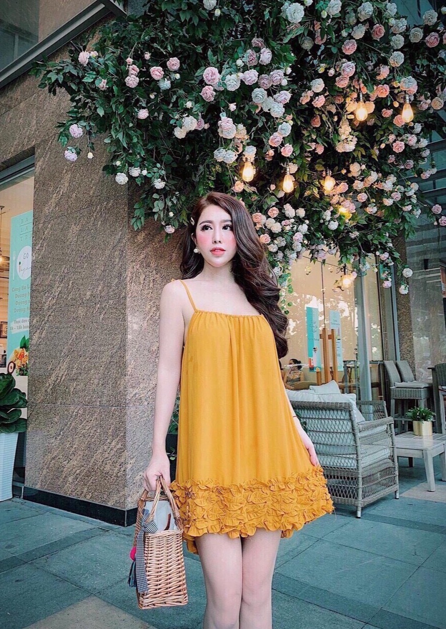 Đầm nữ 2 dây nhúm bèo siêu xinh