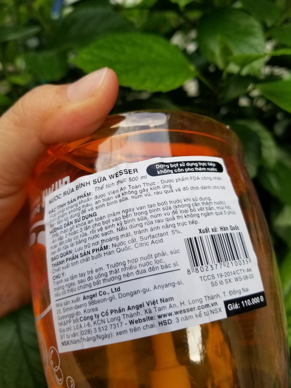 [HCM]Nước súc rửa bình sữa Wesser chai 500ml