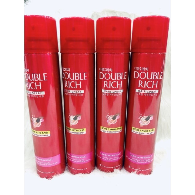 Keo xịt giữ nếp tóc Double Rich Hair Spray 170ml, giàu dưỡng chất, vừa dưỡng tóc vừa giữ nếp tóc được cố định, không bị rối bù, bảo đảm độ sống động tự nhiên giá rẻ