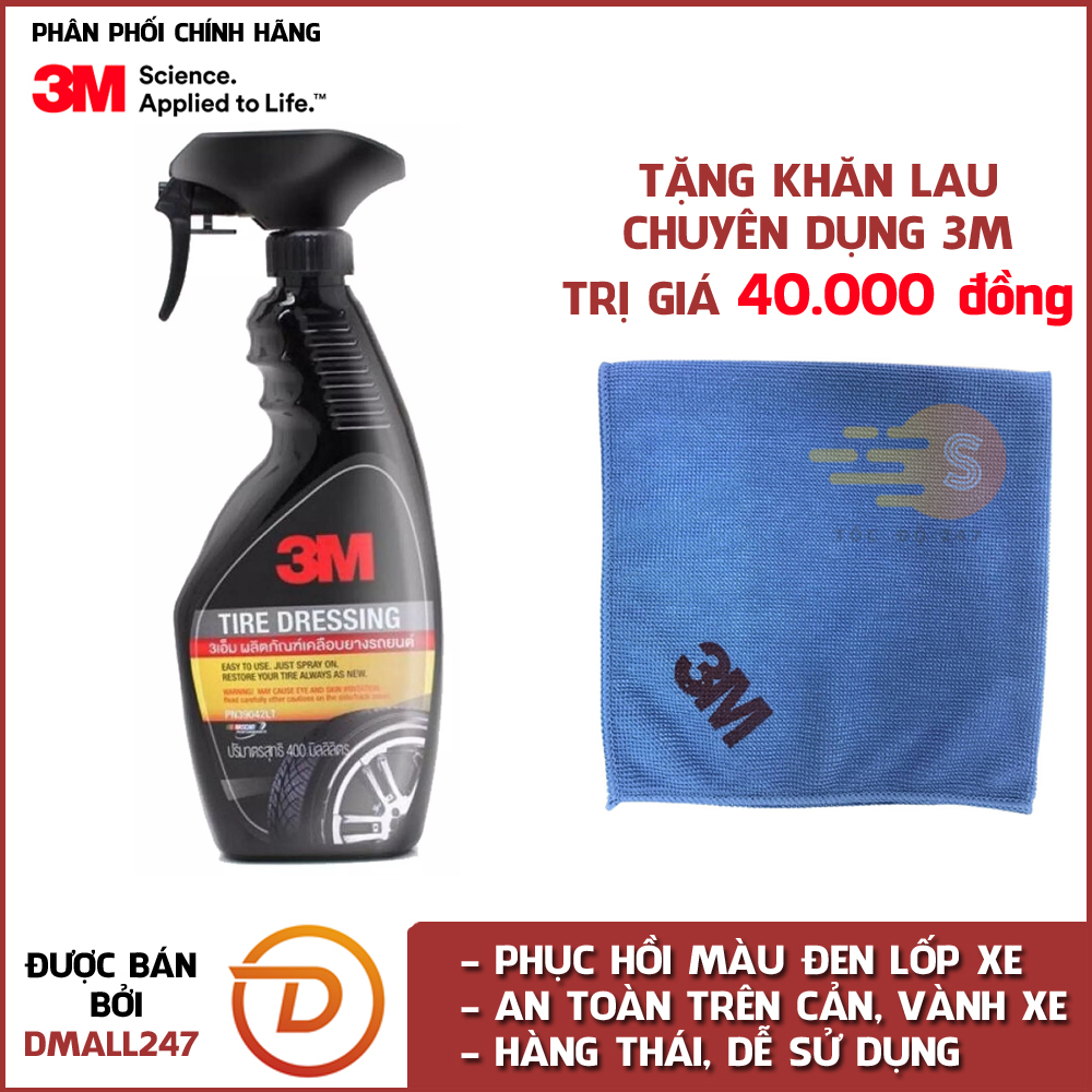 Chai xịt bảo dưỡng lốp ô tô 3M 39042LT tặng khăn lau ô tô chuyên dụng 3M màu ngẫu nhiên  - Dmall247, khăn lau xe, chăm sóc bảo dưỡng xe