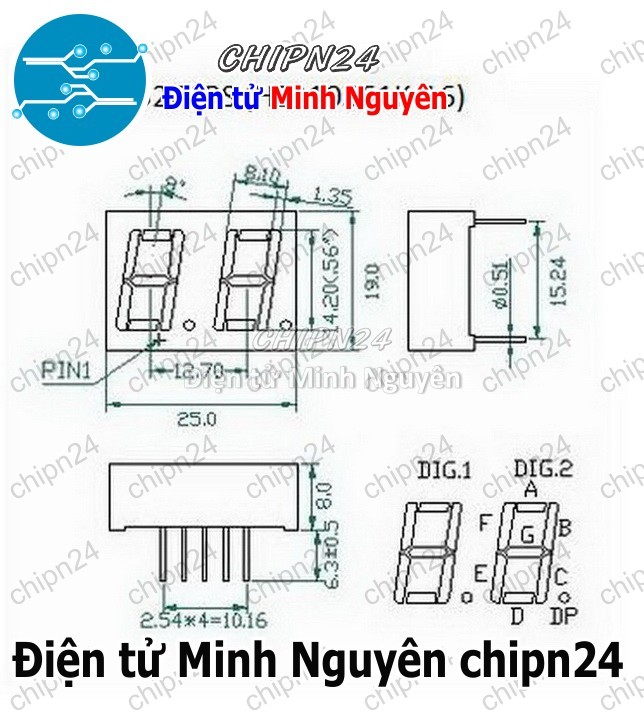 [2 con] (F23) Led 7 Đoạn 0.56 inch 2 Số Dương chung (Sáng Đỏ)