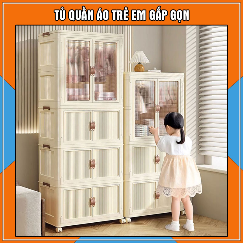 Tủ Quần Áo Gấp Gọn Cho Bé Tủ Nhựa Để Đồ Đa Năng Có Bánh Xe Cửa Trong Suốt  Khóa Nam Châm Chất Liệu Nhựa Pp Cao Cấp - Mixasale