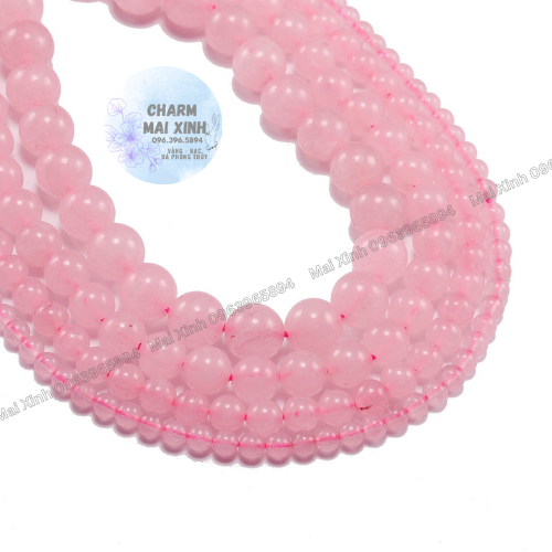 Chuỗi đá tròn màu hồng giả thạch anh - size 6mm 8mm 10mm - phụ kiện xâu, mix, phối vòng tay phong thủy