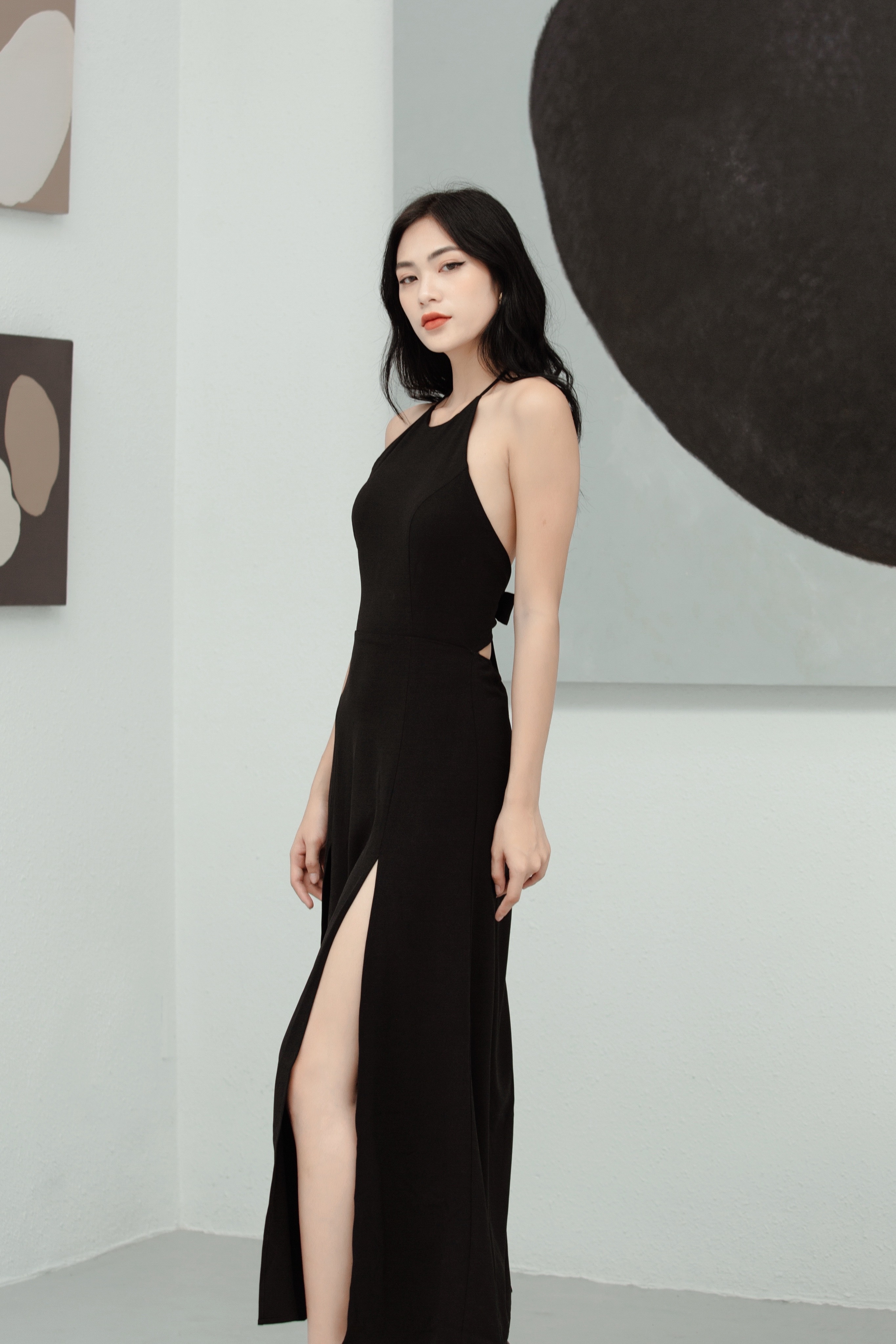 Đầm maxi cổ yếm Dalaney Dress (đen)