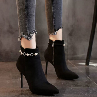Giày bốt cao gót 9 phân phối chuỗi cổ chân, giày boots nữ cao gót S152 thumbnail