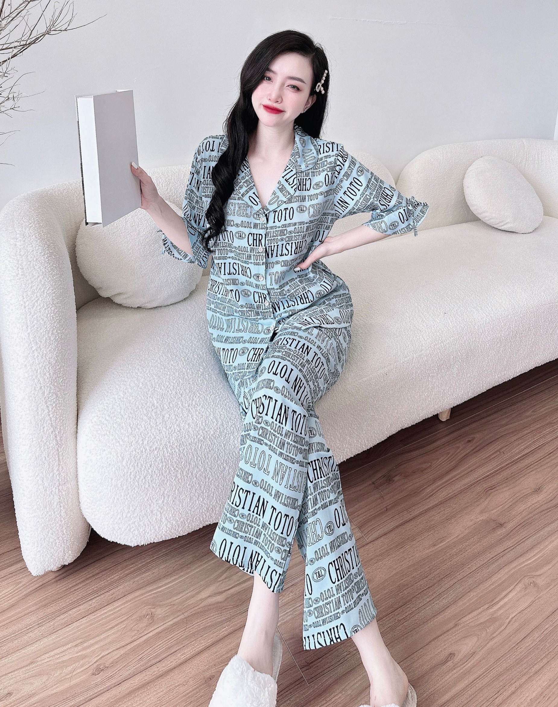 Đồ bộ lụa mango mềm mát tay lửng quần dài mặc nhà sang trọng