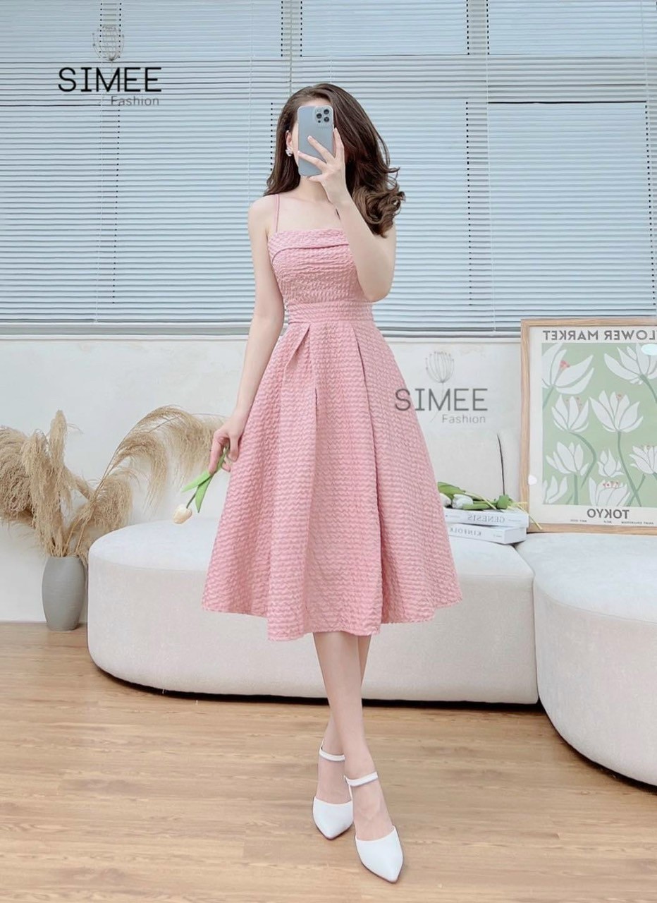 Đầm Xòe 2 Dây Xếp Ly 2 Lớp (có Mút Ngực)