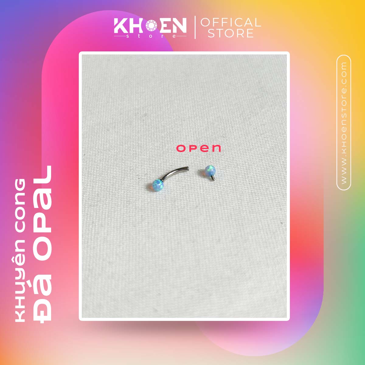 (1 Chiếc) Khuyên cong 8mm - Đá Opal - Khoen Store