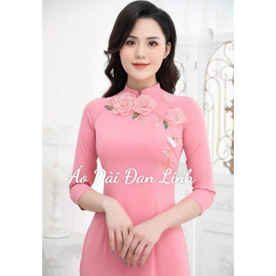 Áo dài hồng đính hoa ruy băng cao cấp - Áo Dài Đan Linh