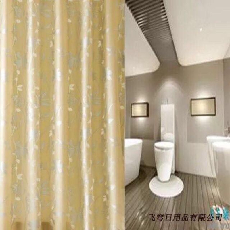 Rèm phòng tắm chống nước 1.8m có kèm móc treo hoa lá vàng