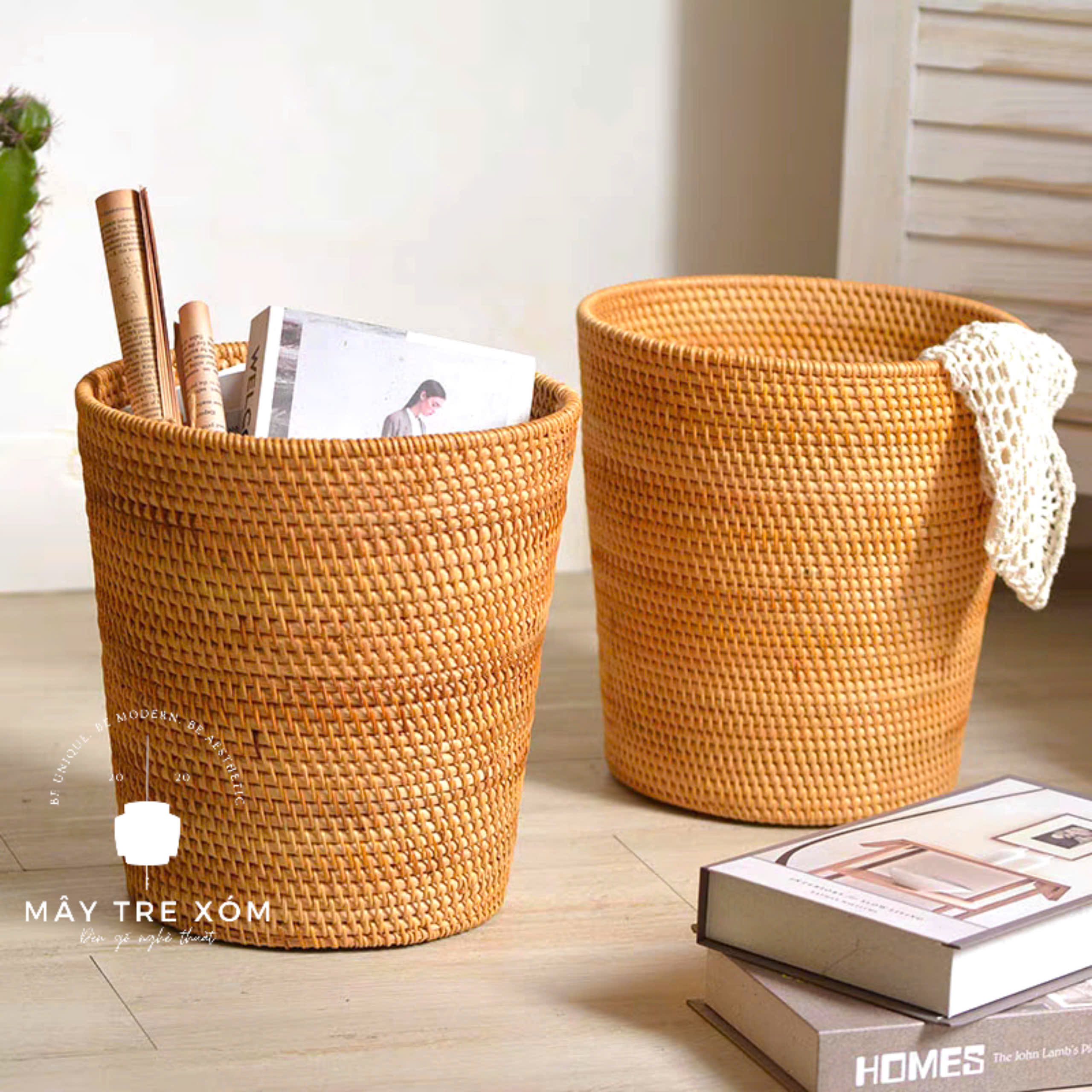 Sọt mây có tay cầm đựng quần áo, đồ chơi