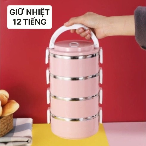 [HCM][GIAO HÀNG CỰC NHANH] HỘP CƠM 4 TẦNG CHẤT LÚA MẠCH LÕI INOX 304 CHỐNG GỈ CAO CẤP GIỮ NHIỆT TỐT - CÀ MEN ĐỰNG CƠM Ủ CHÁO LOẠI TỐT CÓ NẮP CHỐNG TRÀN TIỆN LỢI