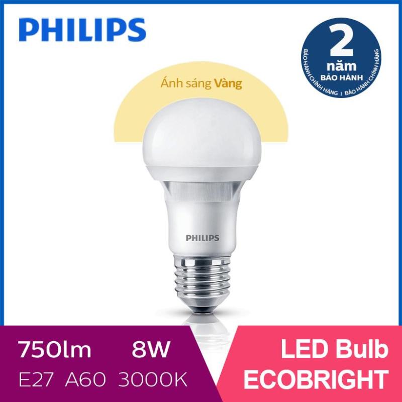 Bóng đèn Philips LED Ecobright 8W 3000K E27 A60 - Ánh sáng vàng