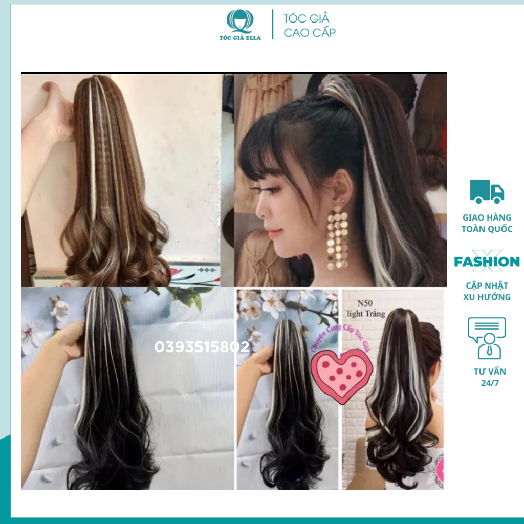 Tóc giả ngoặm móc line bạch kim