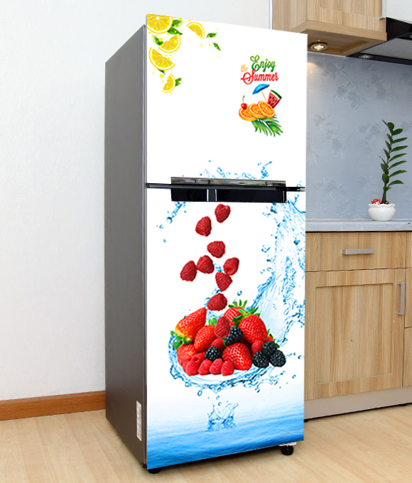 Decal cao cấp chống thấm dán tủ lạnh -Trai cay 2023