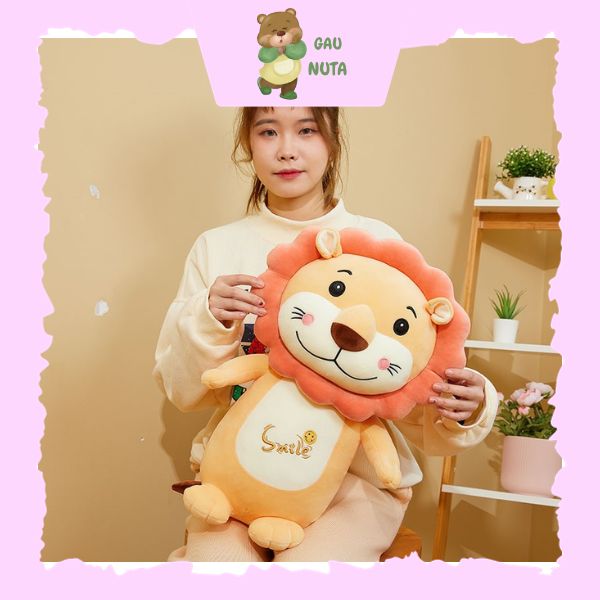 Gối ôm hình sư tử smile vải nhung cao cấp mềm mịn nuta đủ size