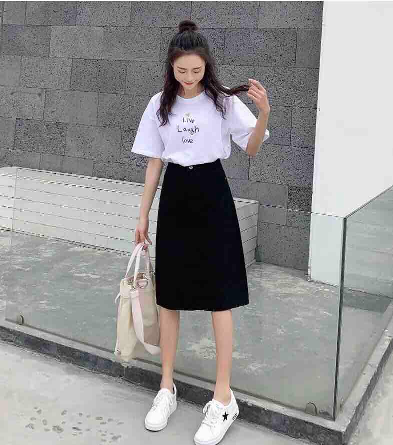 Chân váy cạp cao dài qua gối siêu đẹp