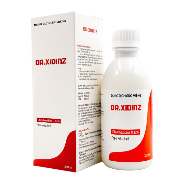 Nước súc miệng và sát trùng họng DR-XIDINZ (250 ml) với Chlorhexidine 0.12% cho hơi thở thơm mát , ngăn ngừa vi khuẩn cao cấp