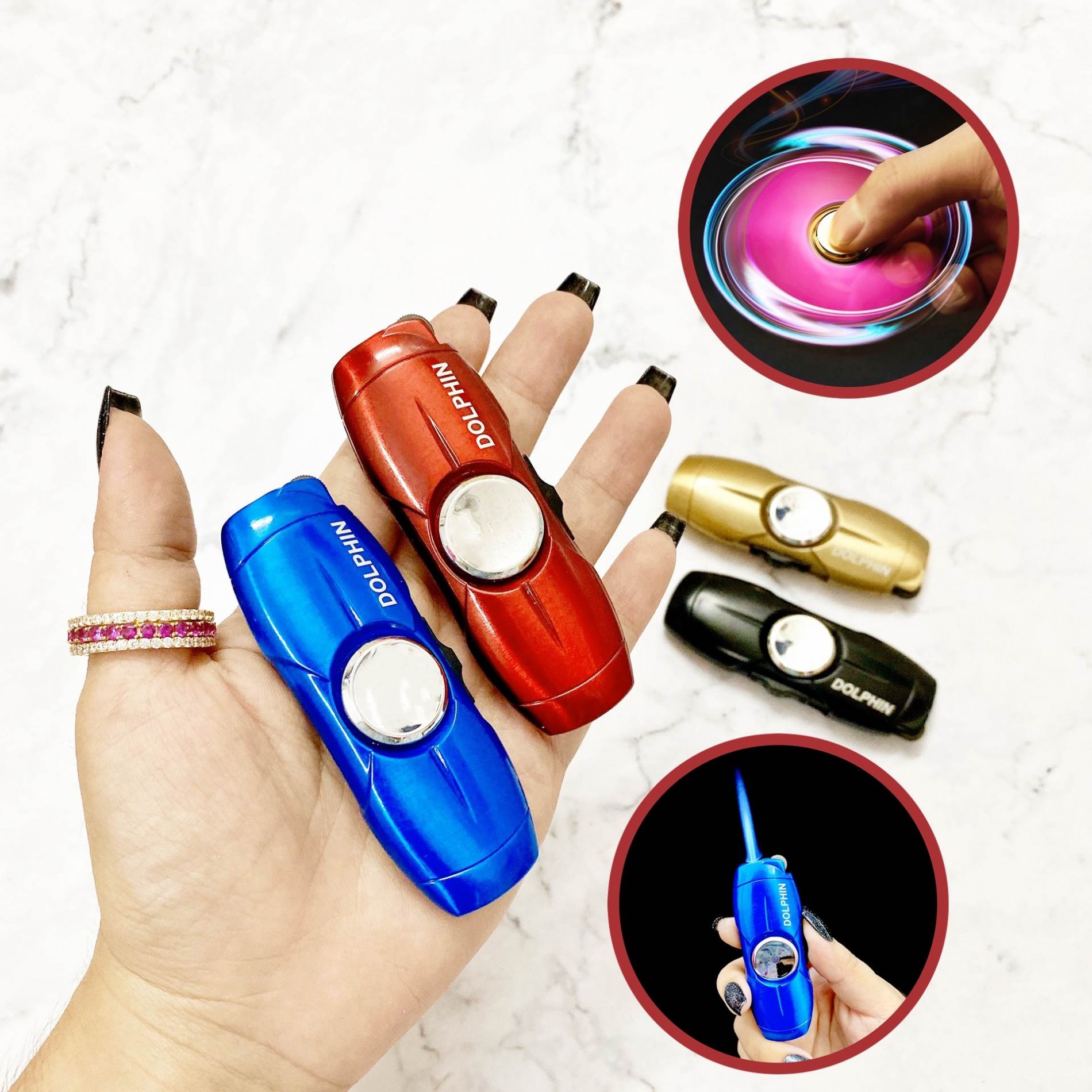 BẬT LỬA KHÈ DOLPHIN GAS ĐÁ RÃNH TAY - CON QUAY 2IN1 - (XÀI GAS)