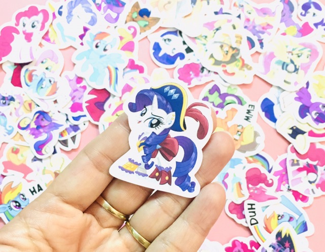 Bộ 30-50 Sticker ngựa thần pony ép lụa có đề can bóc dán