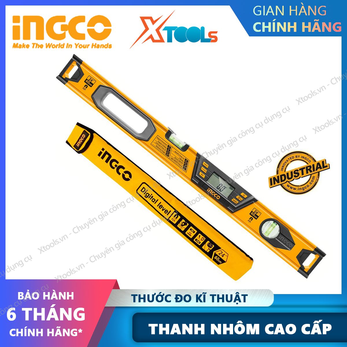 Thước đo kỹ thuật số INGCO HSL08060D 60cm Thước đa năng nam châm hút. Độ dày thanh nhôm 1.5m chất liệu nhôm cao cấp bền bỉ