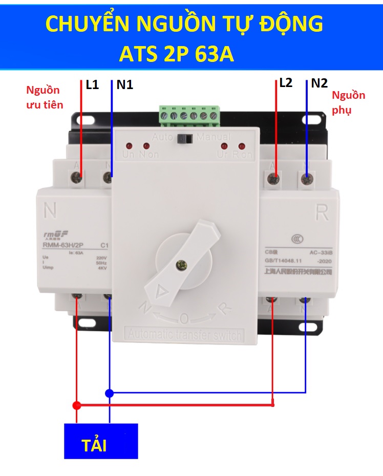 Chuyển nguồn tự động ATS 2P 63A kiểu mới