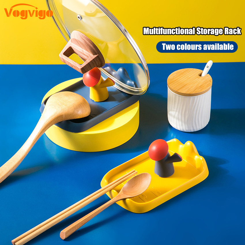 1Pc Cute Guard Pot Cover Rack Kitchen Pot Cover Pot Shovel Chopsticks Spoon Storage Storage Countertop Rack Tray Multi-Functional Storage Rack
