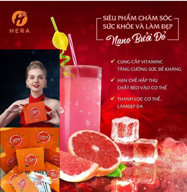 Nano bưởi đỏ hera thức uống bưởi giúp đẹp da giảm cân giữ dáng tăng sức đề kháng - hộp 20 gói