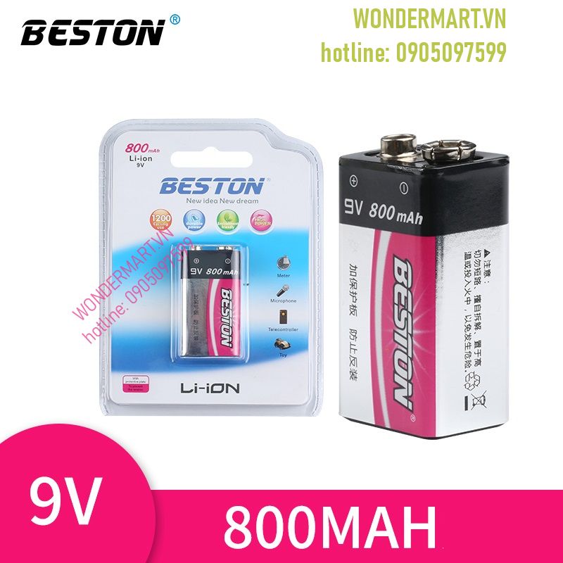 9V rechargeable battery 800mAh Beston Li-ion