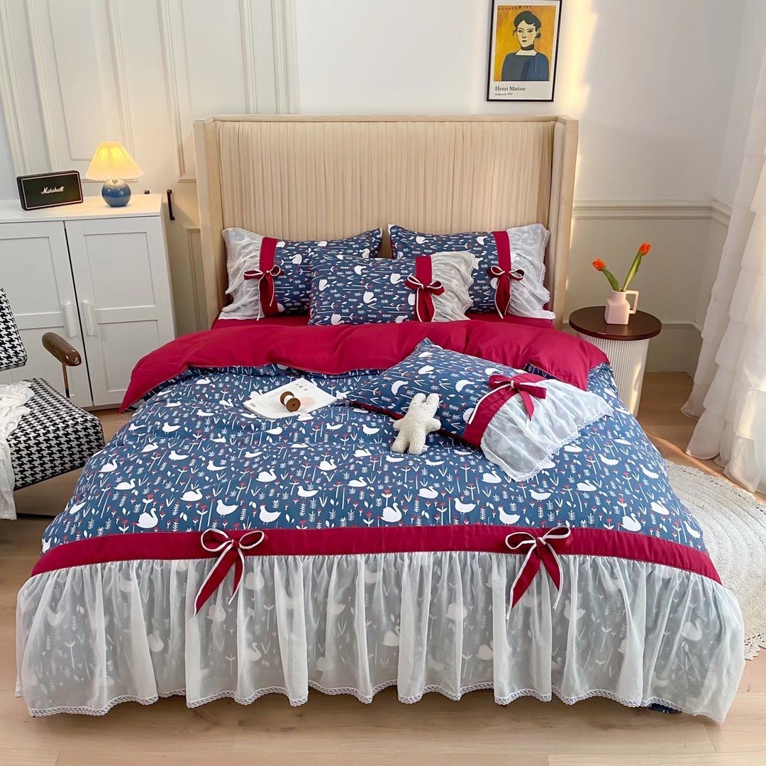 Bộ chăn ga cotton viền bèo