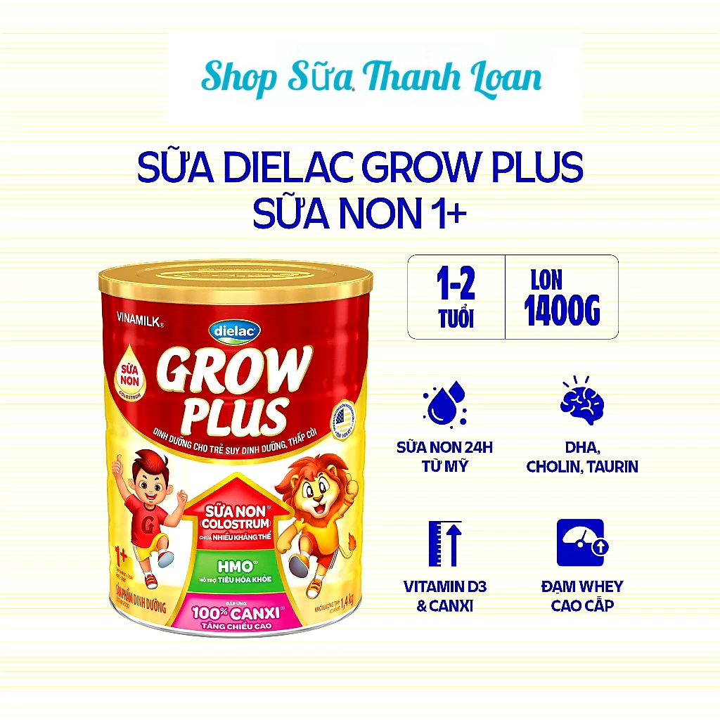 (Mẫu Mới) COMBO 3 HỘP Sữa Bột Dielac Grow Plus 1+ HT 1400g (Sữa Non).