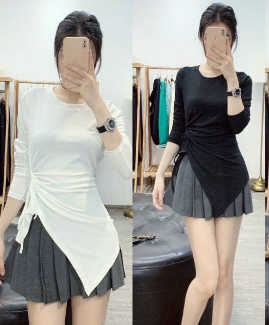 Áo kiểu nữ vạt lệch chất gân tăm co giãn siêu hot.