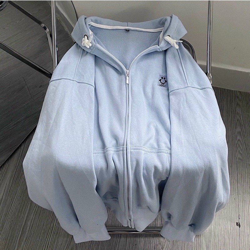 Áo khoác thun nỉ áo hoodie dây kéo from rộng nón 2 lớp chống nắng thêu logo cười cực đẹp