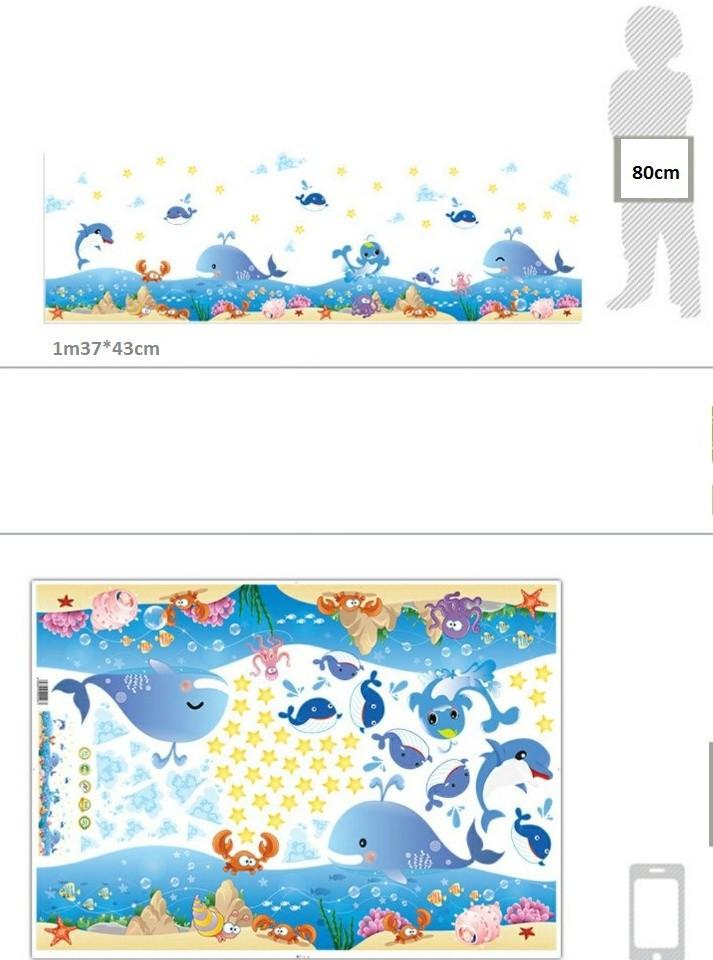 combo 2 bức decal dán tường mẫu cá heo đạo dương